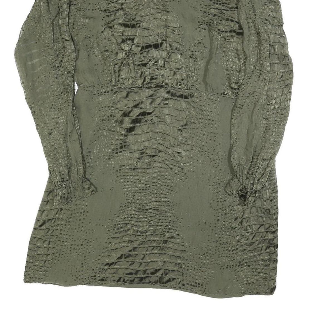 REISS Womens Green Polyester Blend Day Dress UK 12 Textured Long Sleeve Midi