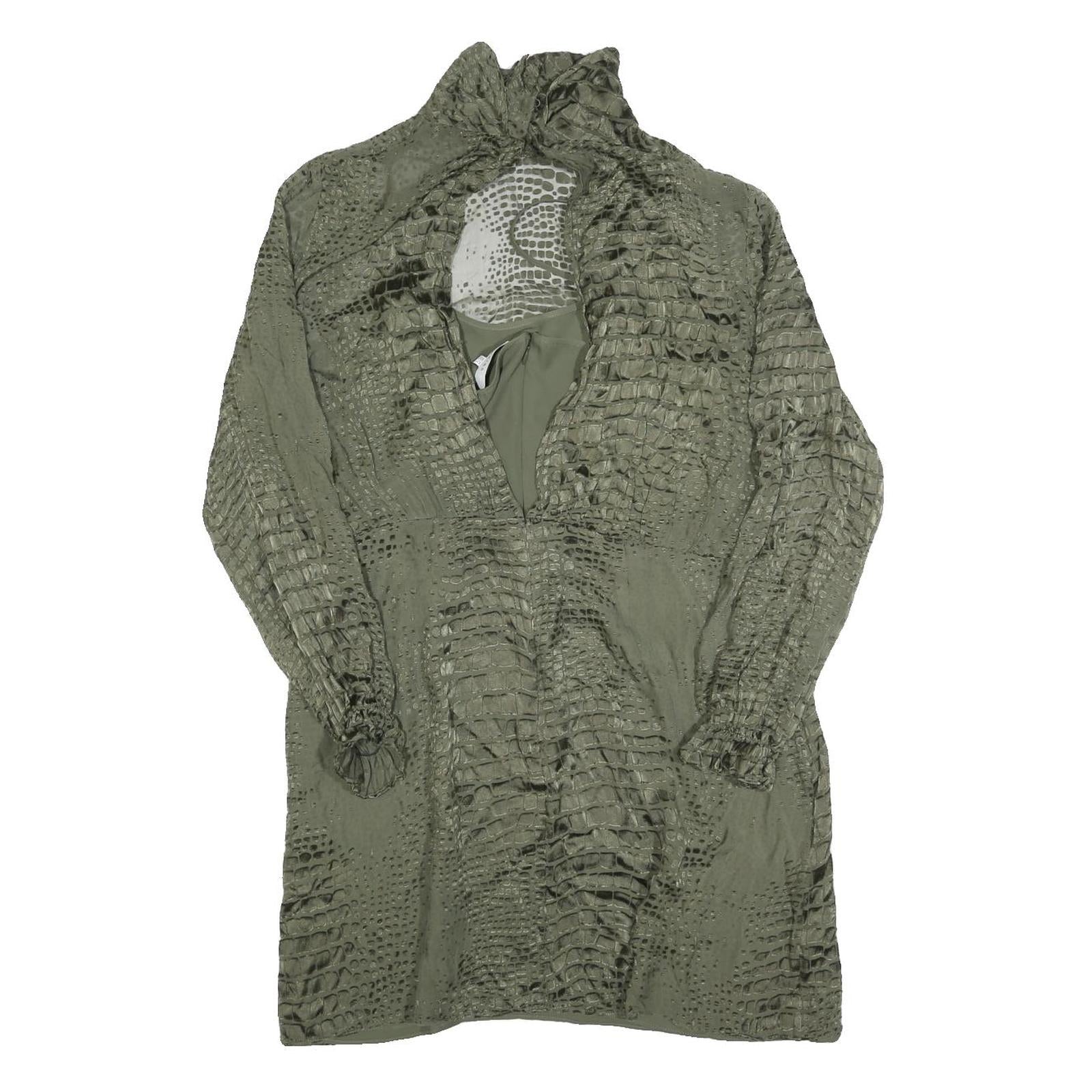 REISS Womens Green Polyester Blend Day Dress UK 12 Textured Long Sleeve Midi