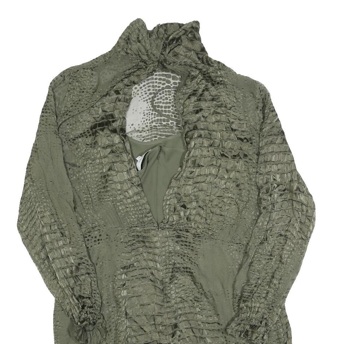 REISS Womens Green Polyester Blend Day Dress UK 12 Textured Long Sleeve Midi