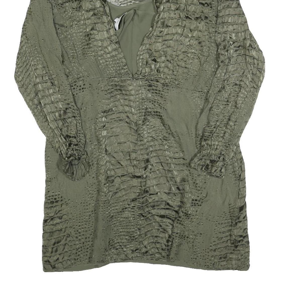 REISS Womens Green Polyester Blend Day Dress UK 12 Textured Long Sleeve Midi