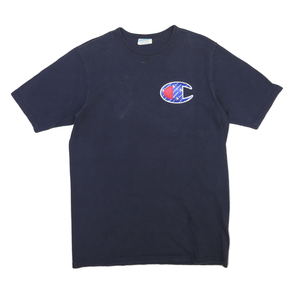 CHAMPION Mens Navy Graphic T-Shirt L Short Sleeve Crew Neck Cotton Blend Casual