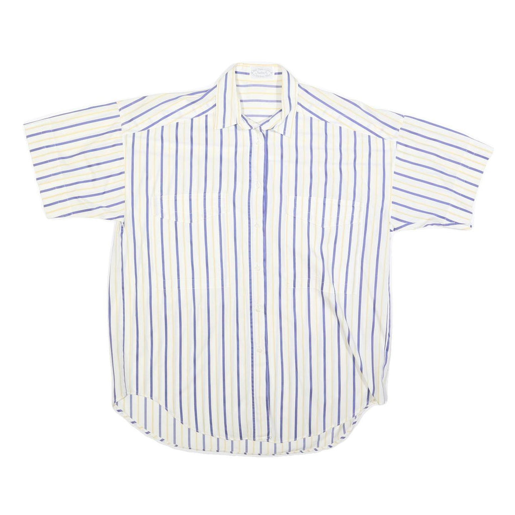 NADINE H Womens White & Blue Striped Cotton Blend Shirt L Casual Summer Button