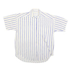 NADINE H Womens White & Blue Striped Cotton Blend Shirt L Casual Summer Button