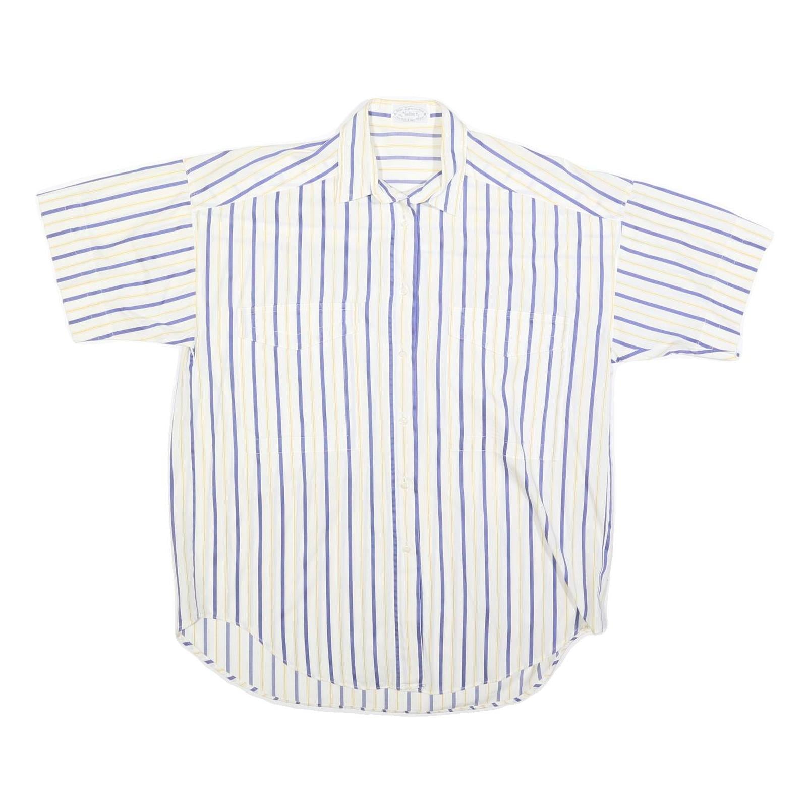 NADINE H Womens White & Blue Striped Cotton Blend Shirt L Casual Summer Button