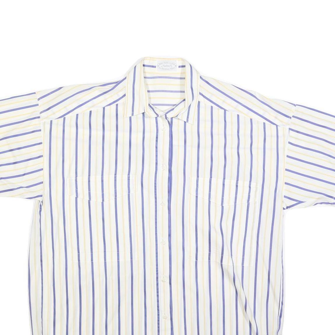 NADINE H Womens White & Blue Striped Cotton Blend Shirt L Casual Summer Button