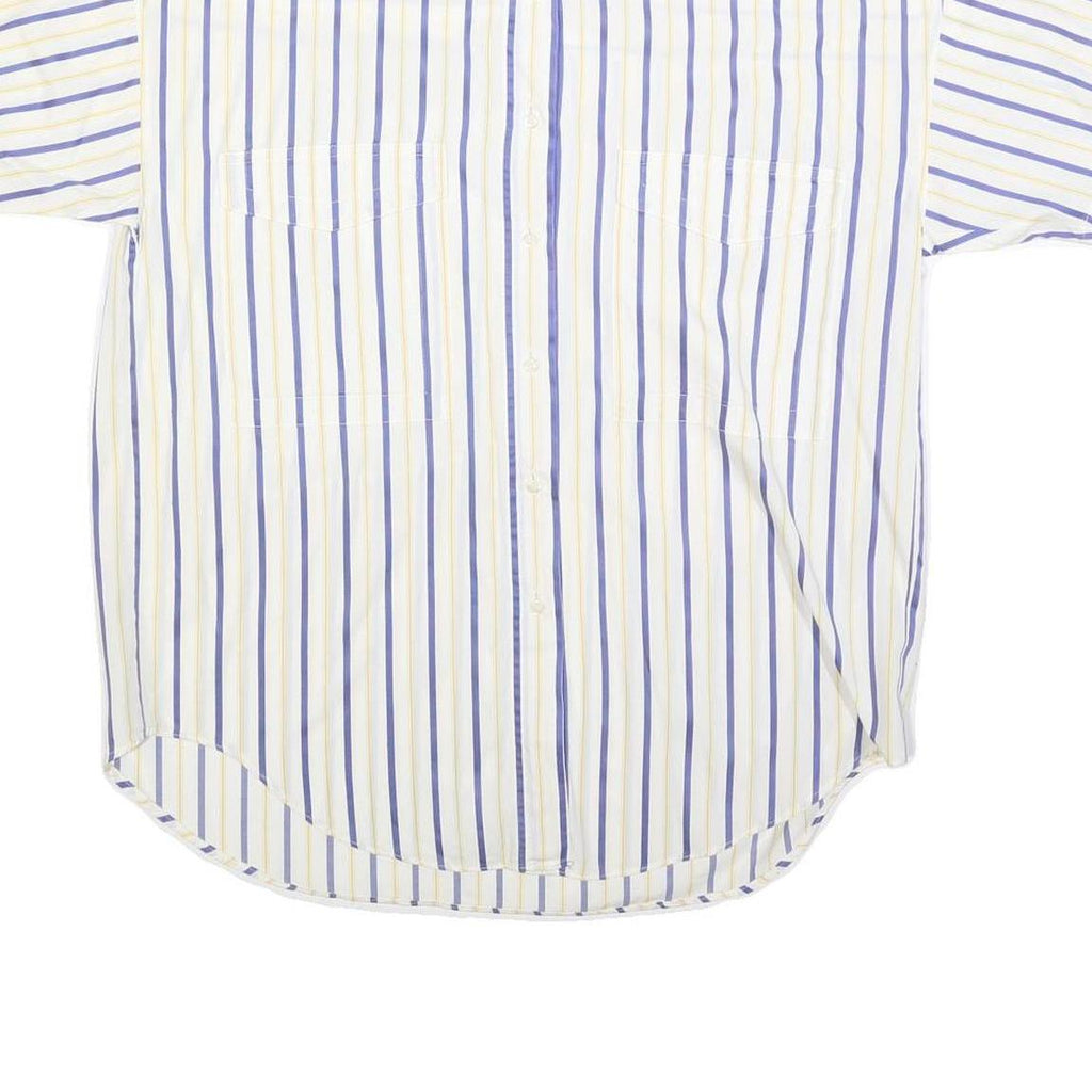 NADINE H Womens White & Blue Striped Cotton Blend Shirt L Casual Summer Button