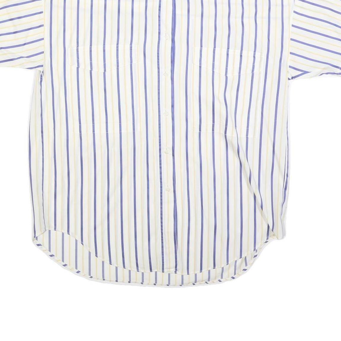 NADINE H Womens White & Blue Striped Cotton Blend Shirt L Casual Summer Button