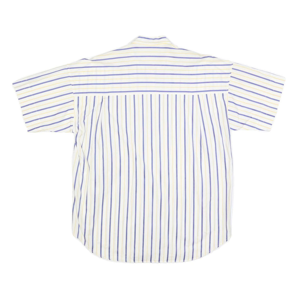 NADINE H Womens White & Blue Striped Cotton Blend Shirt L Casual Summer Button
