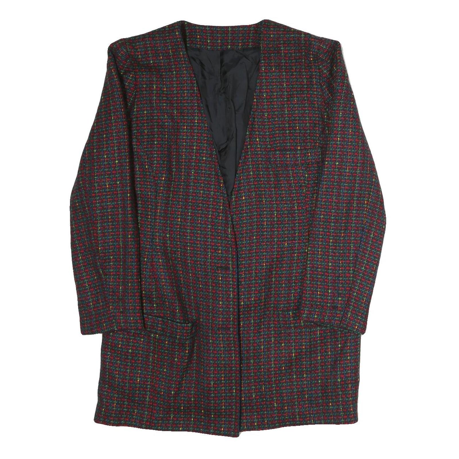 Womens Red & Green Plain Jacket L Polyester Classic Relaxed Fit Long Sleeve