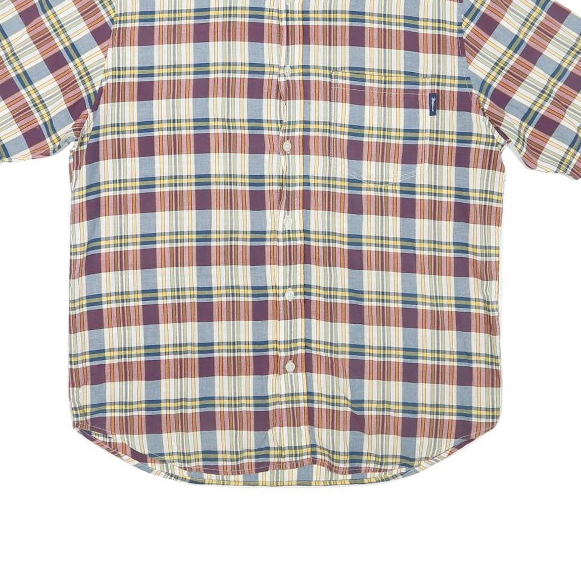 WOOLRICH Mens Blue & Maroon Check Shirt L Cotton Blend Casual Short Sleeve