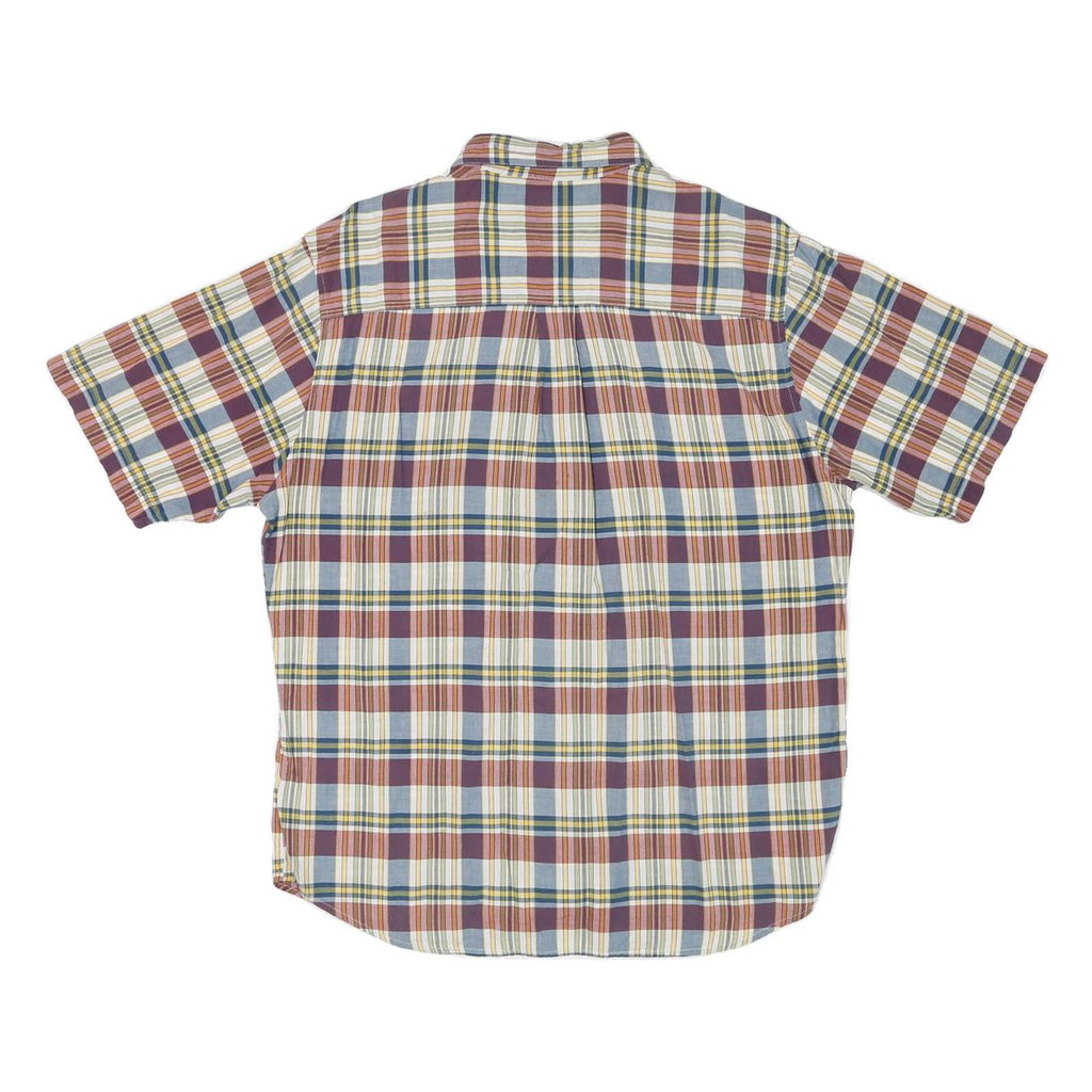 WOOLRICH Mens Blue & Maroon Check Shirt L Cotton Blend Casual Short Sleeve