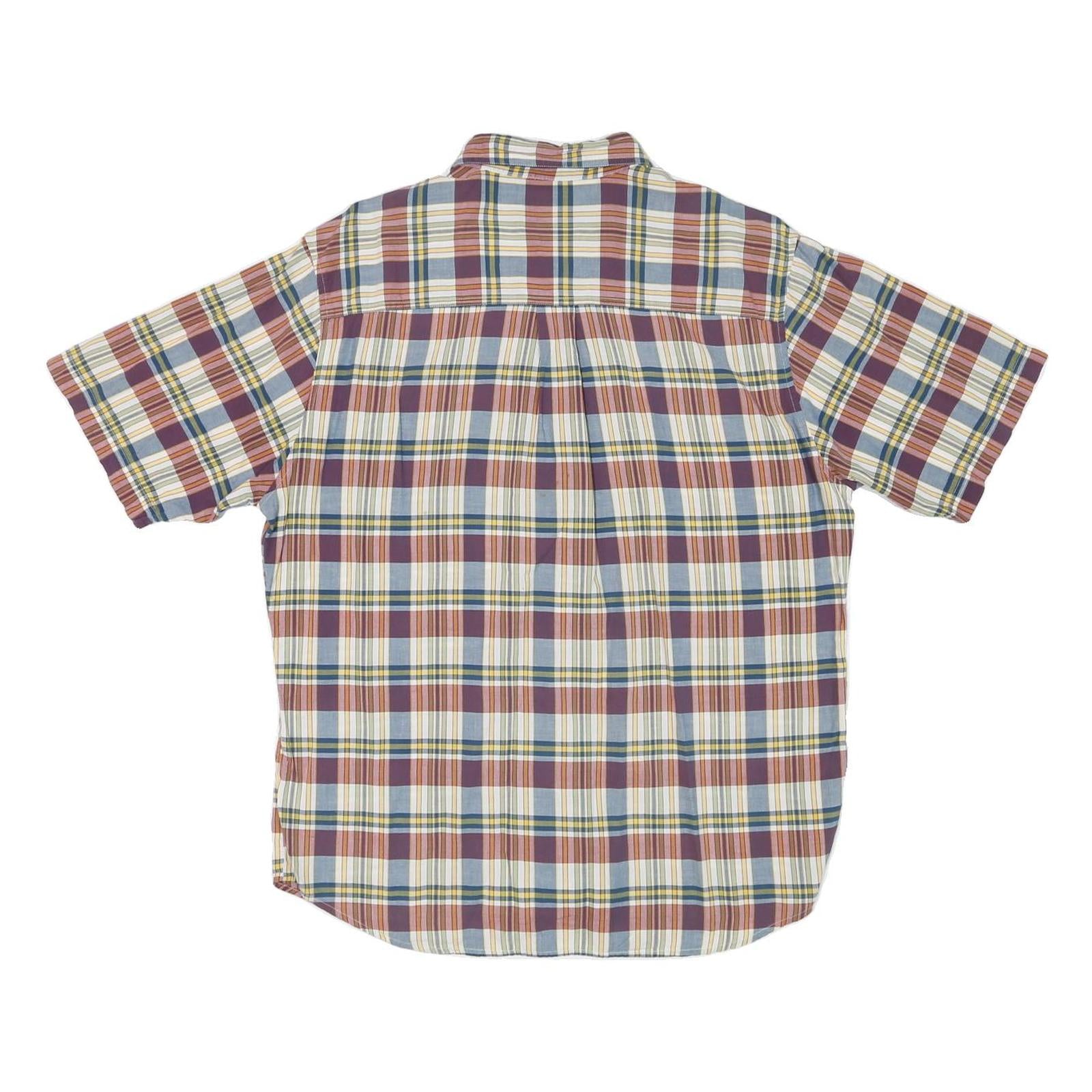 WOOLRICH Mens Blue & Maroon Check Shirt L Cotton Blend Casual Short Sleeve