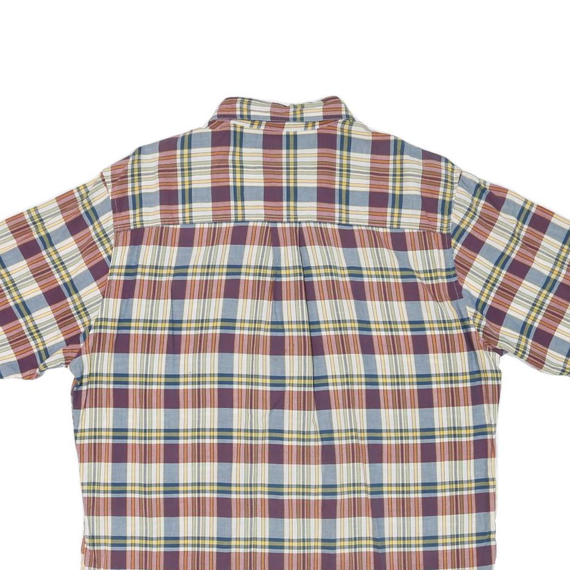 WOOLRICH Mens Blue & Maroon Check Shirt L Cotton Blend Casual Short Sleeve