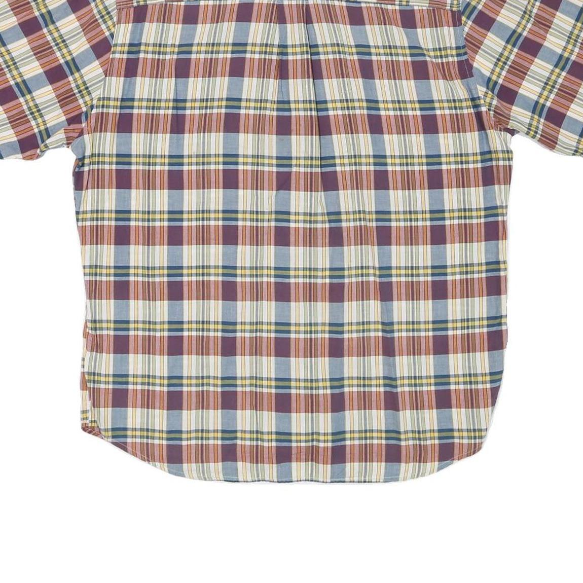 WOOLRICH Mens Blue & Maroon Check Shirt L Cotton Blend Casual Short Sleeve