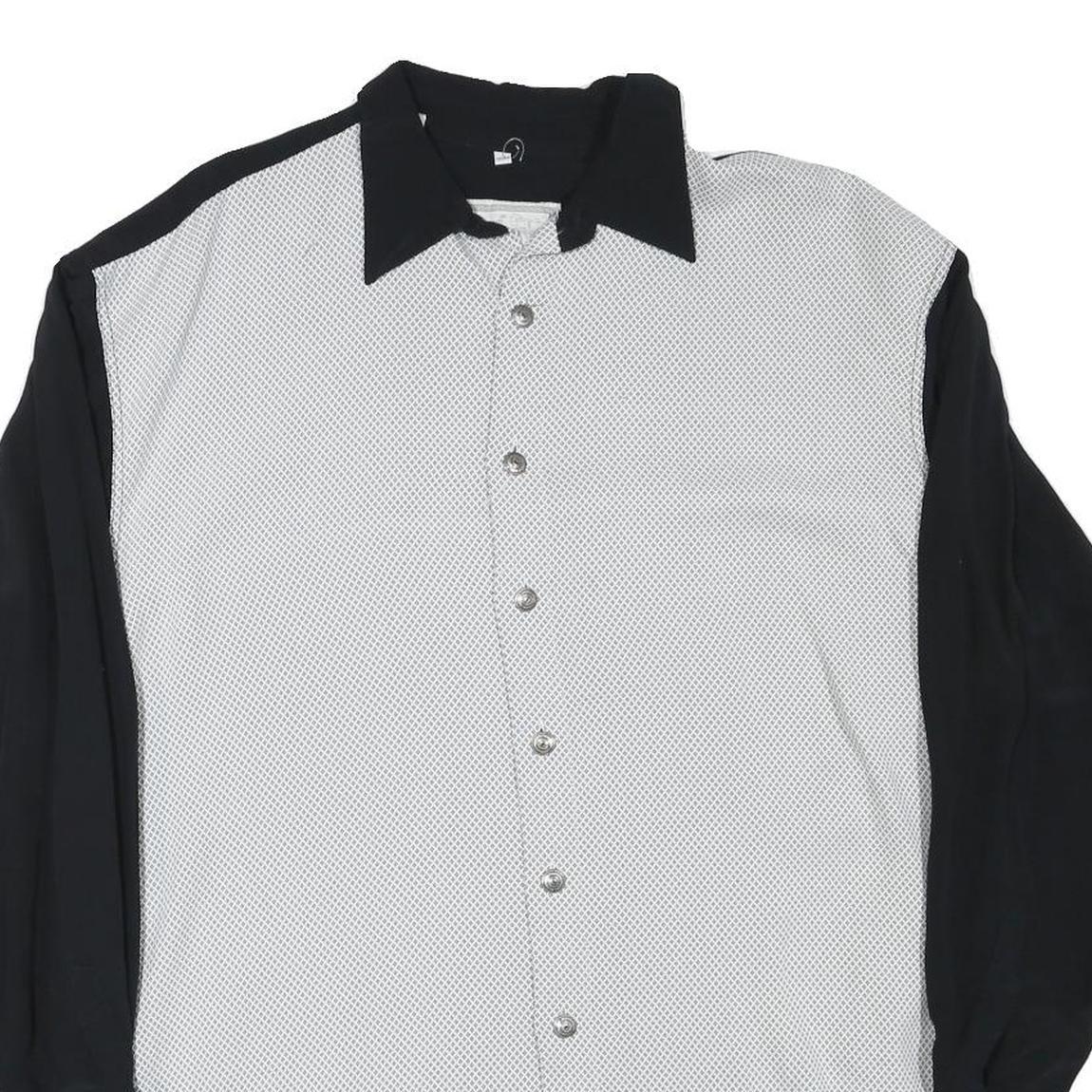 ZAZZA Mens Black & White Shirt L Polyester Blend Long Sleeve Button Closure