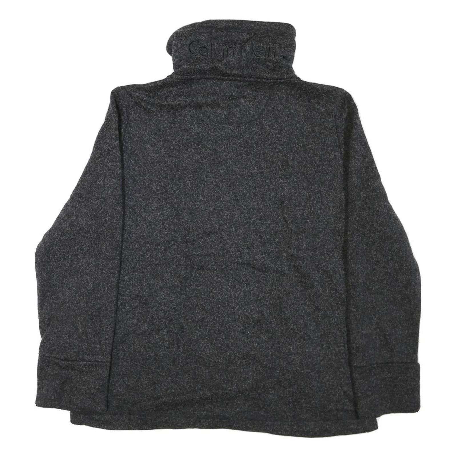 CALVIN KLEIN Womens Black & Charcoal Zip Up Jacket XL Cotton Blend Knit Casual