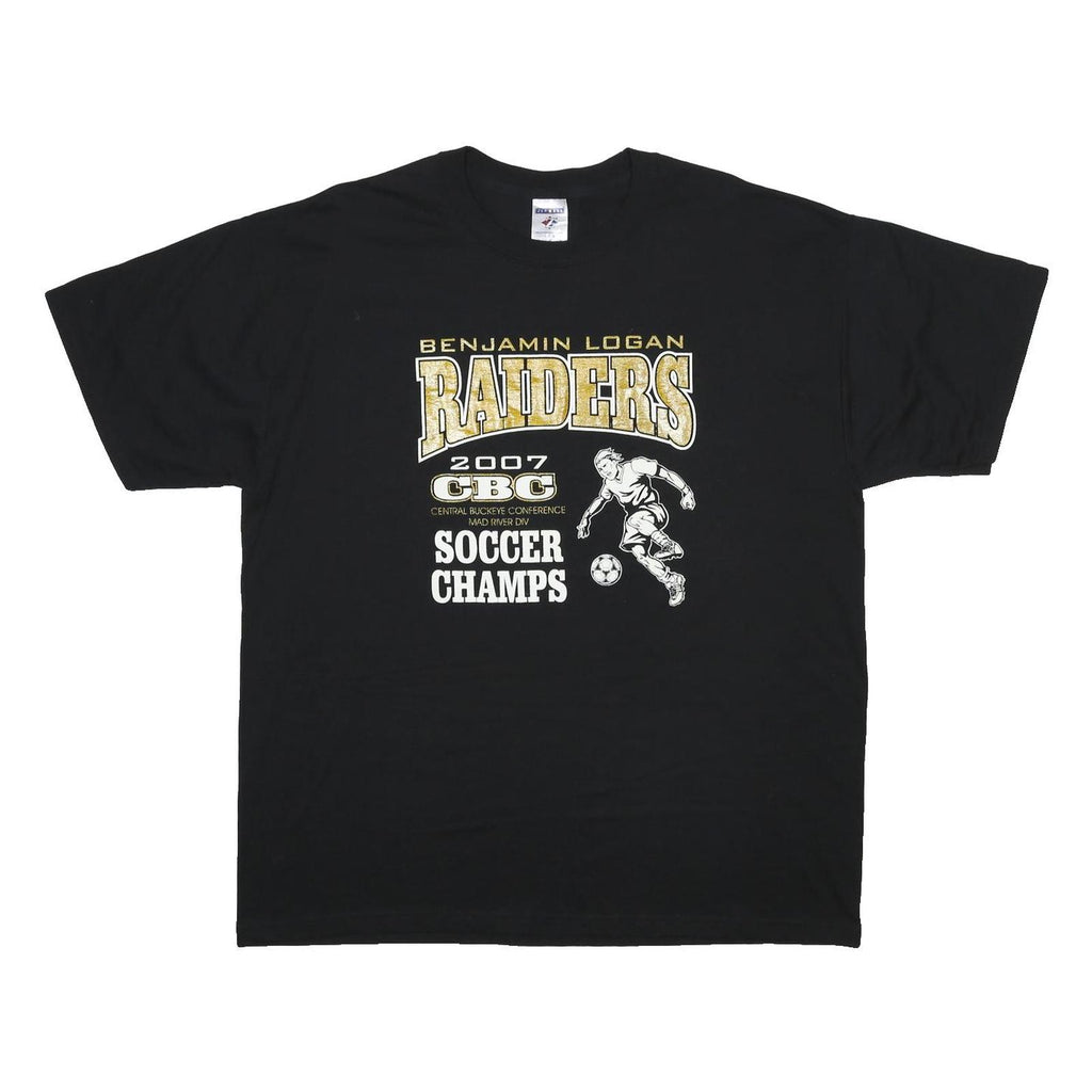 JERZEES Mens Black 2007 Soccer Champs Graphic T-Shirt L Short Sleeve Crew Neck