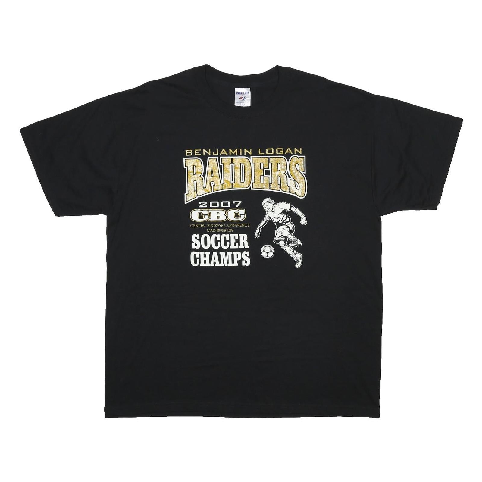 JERZEES Mens Black 2007 Soccer Champs Graphic T-Shirt L Short Sleeve Crew Neck