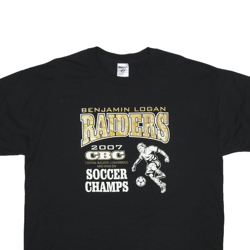 JERZEES Mens Black 2007 Soccer Champs Graphic T-Shirt L Short Sleeve Crew Neck