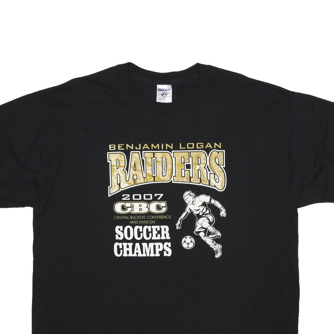 JERZEES Mens Black 2007 Soccer Champs Graphic T-Shirt L Short Sleeve Crew Neck