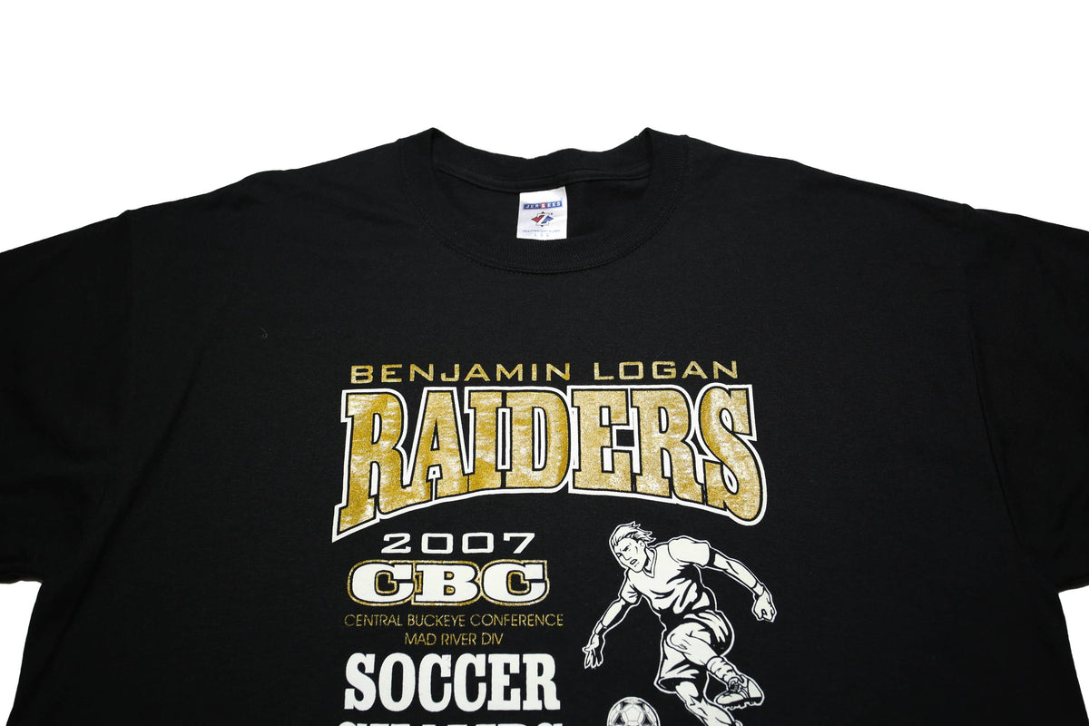 JERZEES Mens Black 2007 Soccer Champs Graphic T-Shirt L Short Sleeve Crew Neck