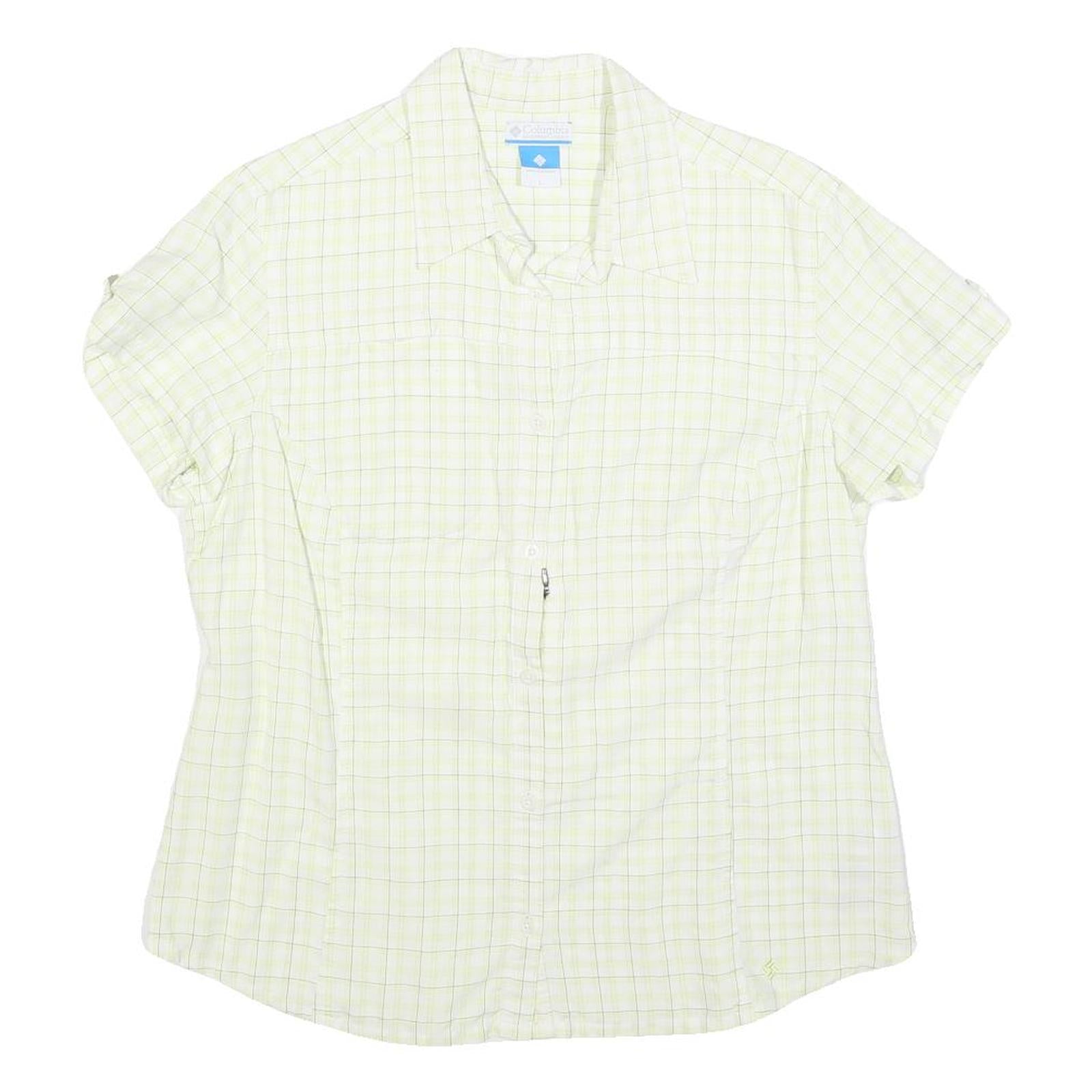 COLUMBIA Womens White & Green Check Shirt L Lightweight Casual Outdoor Summer