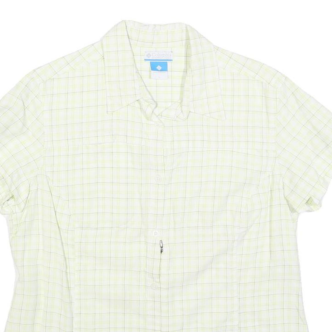 COLUMBIA Womens White & Green Check Shirt L Lightweight Casual Outdoor Summer