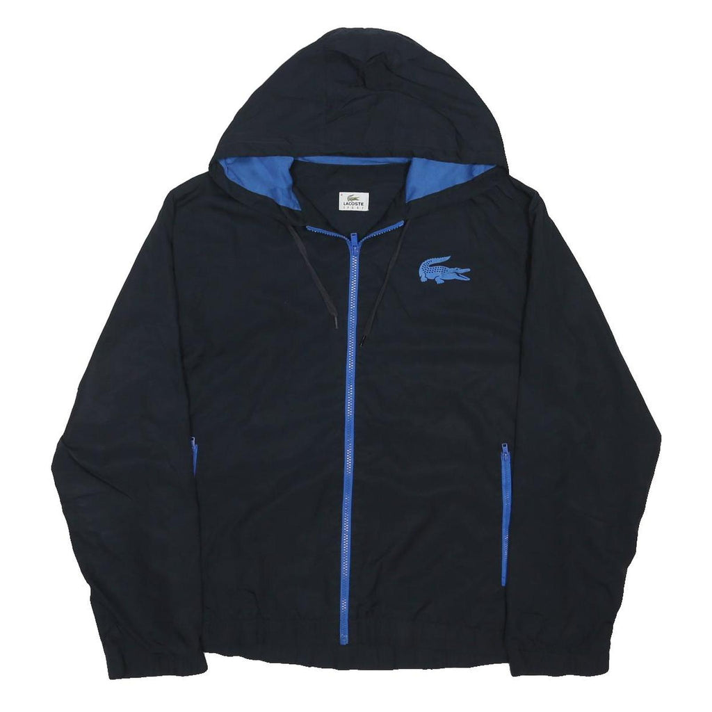 LACOSTE Mens Blue Navy & Royal Blue Zip Up Hooded Jacket M Polyester Blend