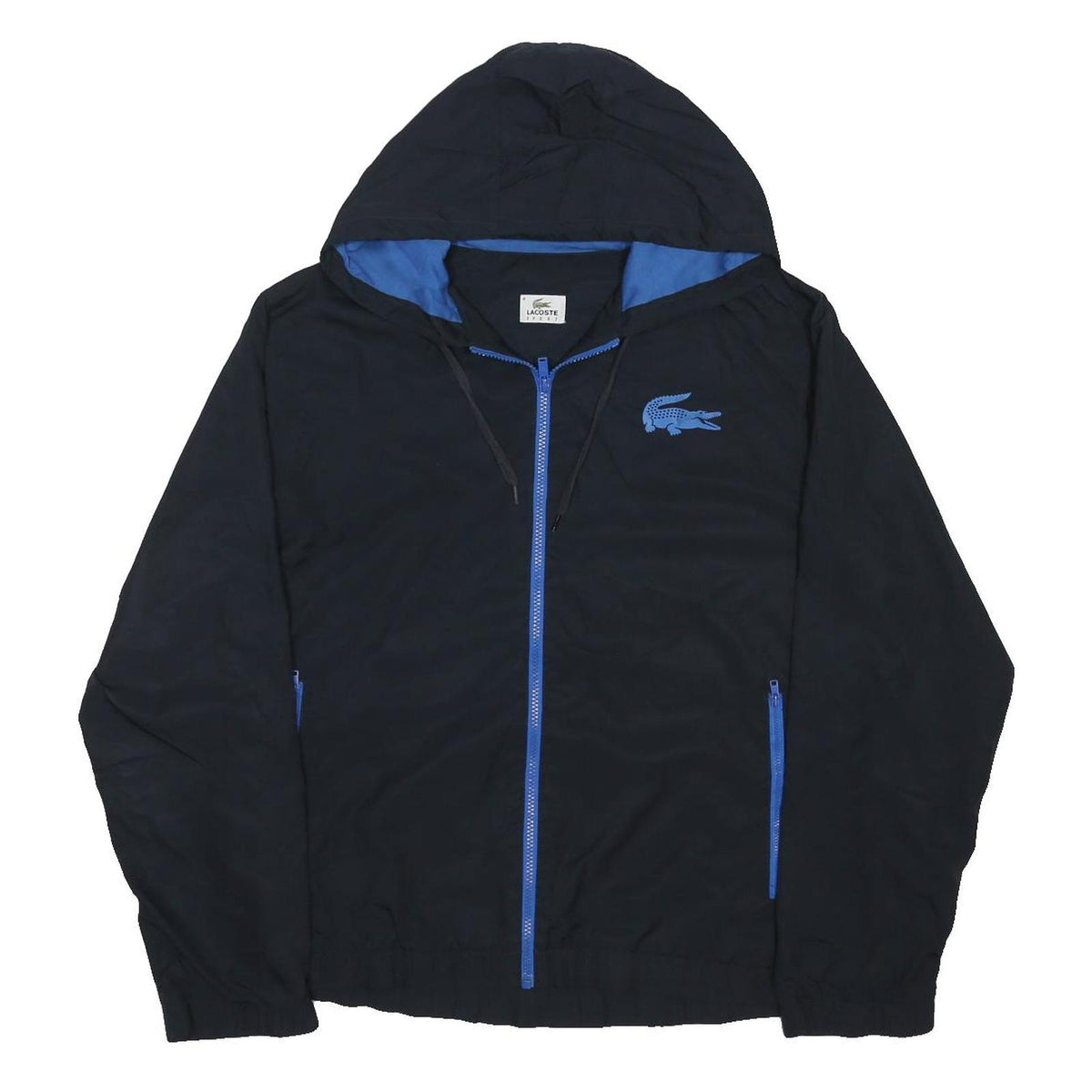 LACOSTE Mens Blue Navy & Royal Blue Zip Up Hooded Jacket M Polyester Blend