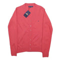 TOMMY HILFIGER Womens Red Plain Cardigan Button Up Crew Neck Basic Knit M