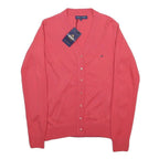 TOMMY HILFIGER Womens Red Plain Cardigan Button Up Crew Neck Basic Knit M