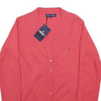 TOMMY HILFIGER Womens Red Plain Cardigan Button Up Crew Neck Basic Knit M