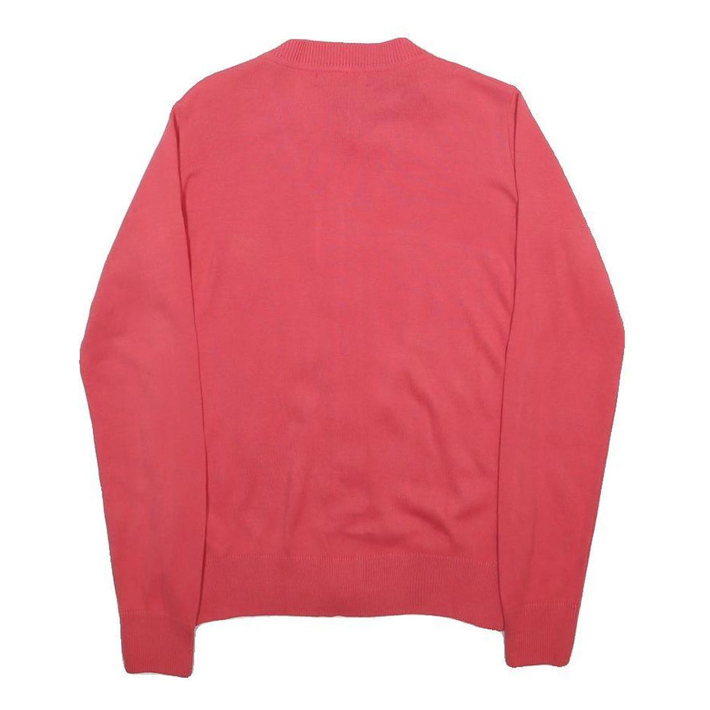 TOMMY HILFIGER Womens Red Plain Cardigan Button Up Crew Neck Basic Knit M