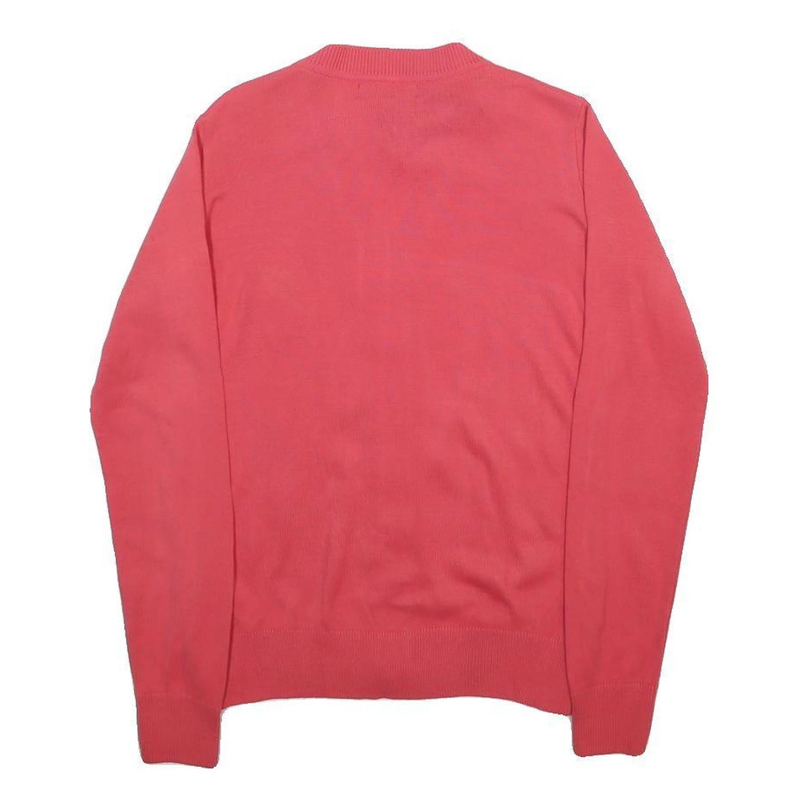 TOMMY HILFIGER Womens Red Plain Cardigan Button Up Crew Neck Basic Knit M