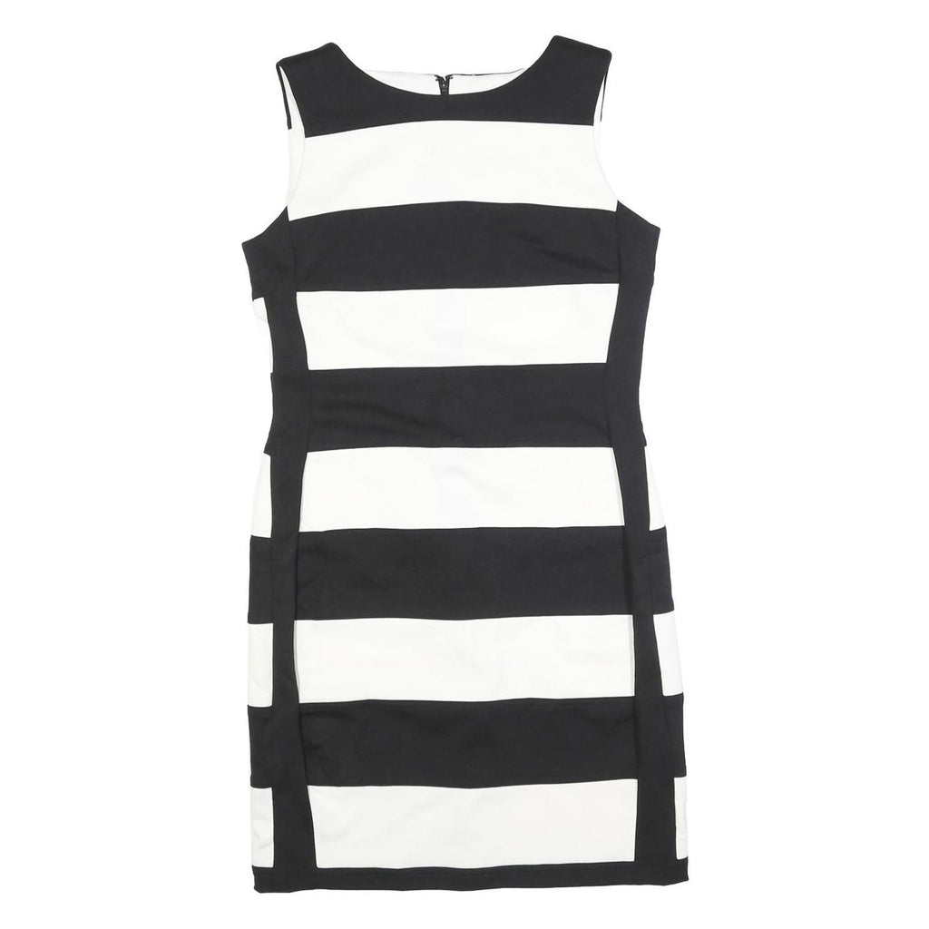 CALVIN KLEIN Womens Black & White Strip Pattern Sleeveless Cotton Blend Dress S