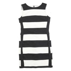 CALVIN KLEIN Womens Black & White Strip Pattern Sleeveless Cotton Blend Dress S