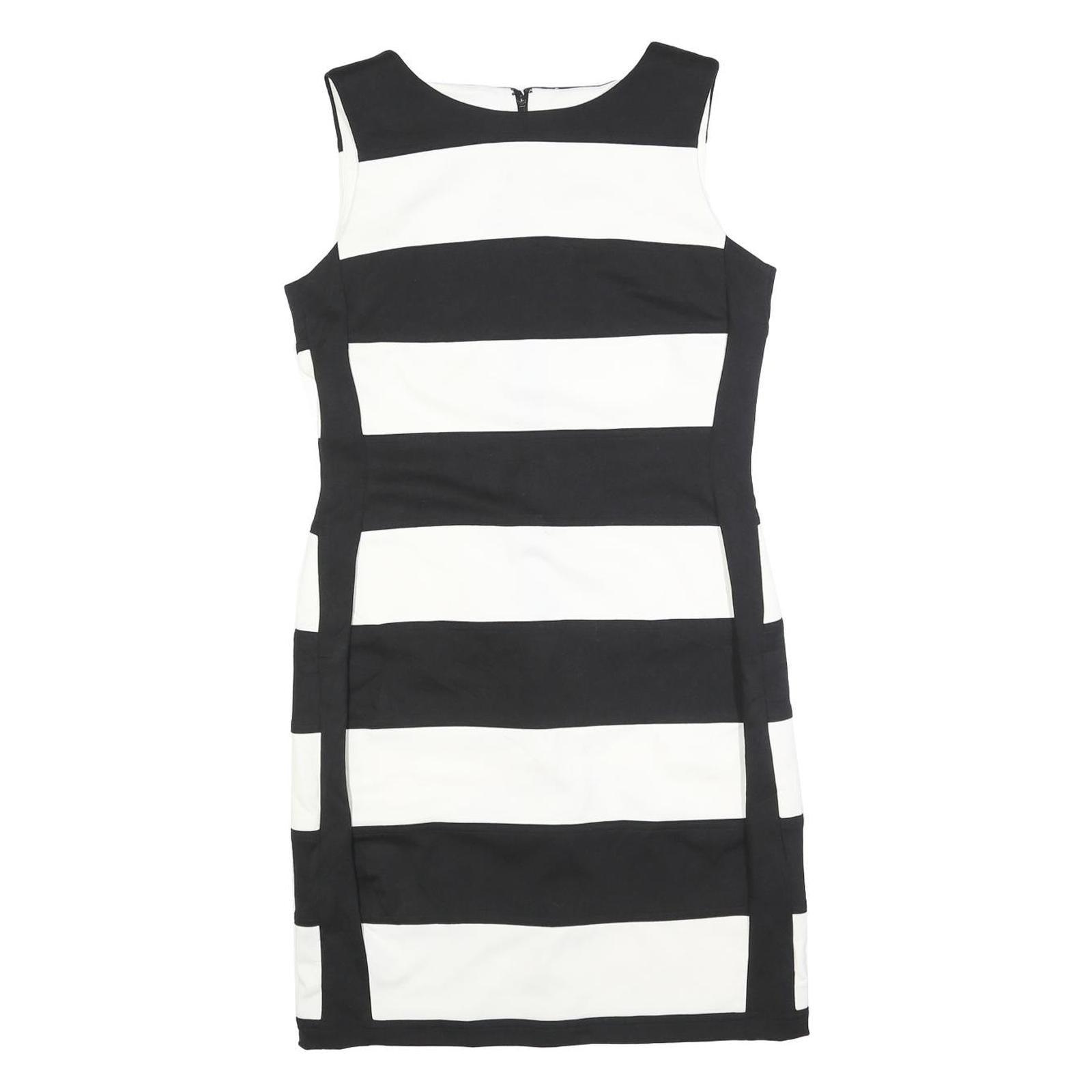 CALVIN KLEIN Womens Black & White Strip Pattern Sleeveless Cotton Blend Dress S