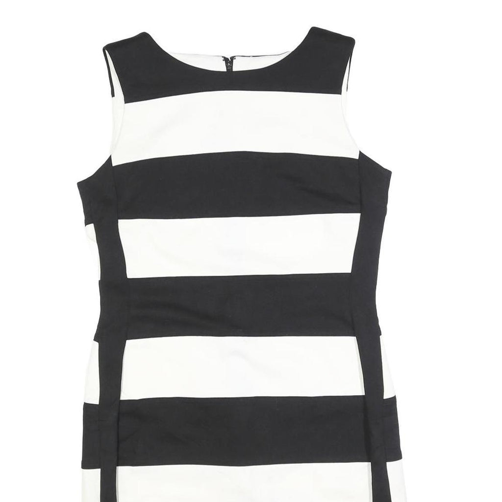 CALVIN KLEIN Womens Black & White Strip Pattern Sleeveless Cotton Blend Dress S