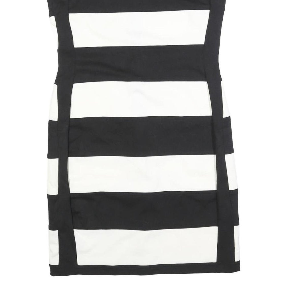 CALVIN KLEIN Womens Black & White Strip Pattern Sleeveless Cotton Blend Dress S