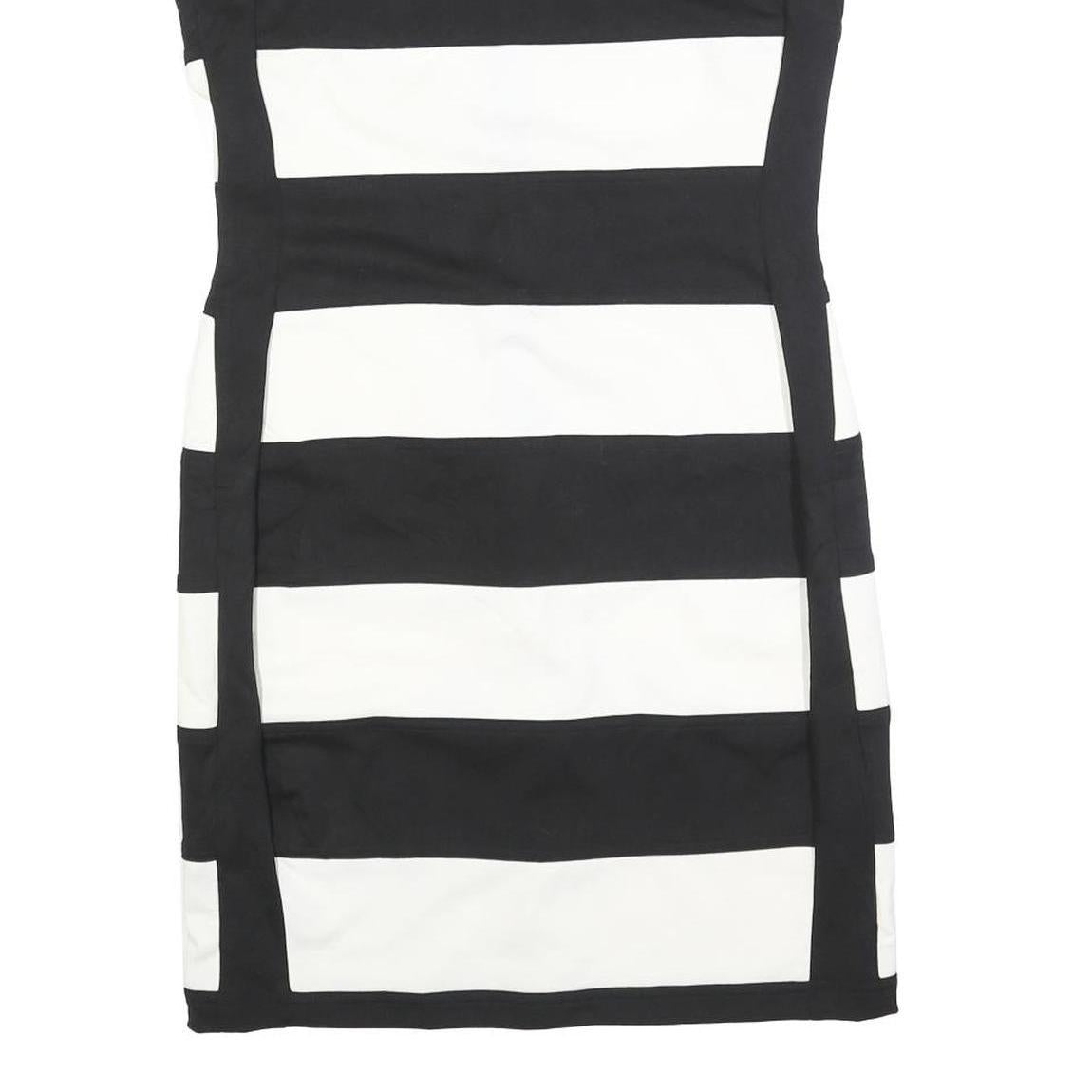 CALVIN KLEIN Womens Black & White Strip Pattern Sleeveless Cotton Blend Dress S