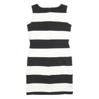 CALVIN KLEIN Womens Black & White Strip Pattern Sleeveless Cotton Blend Dress S