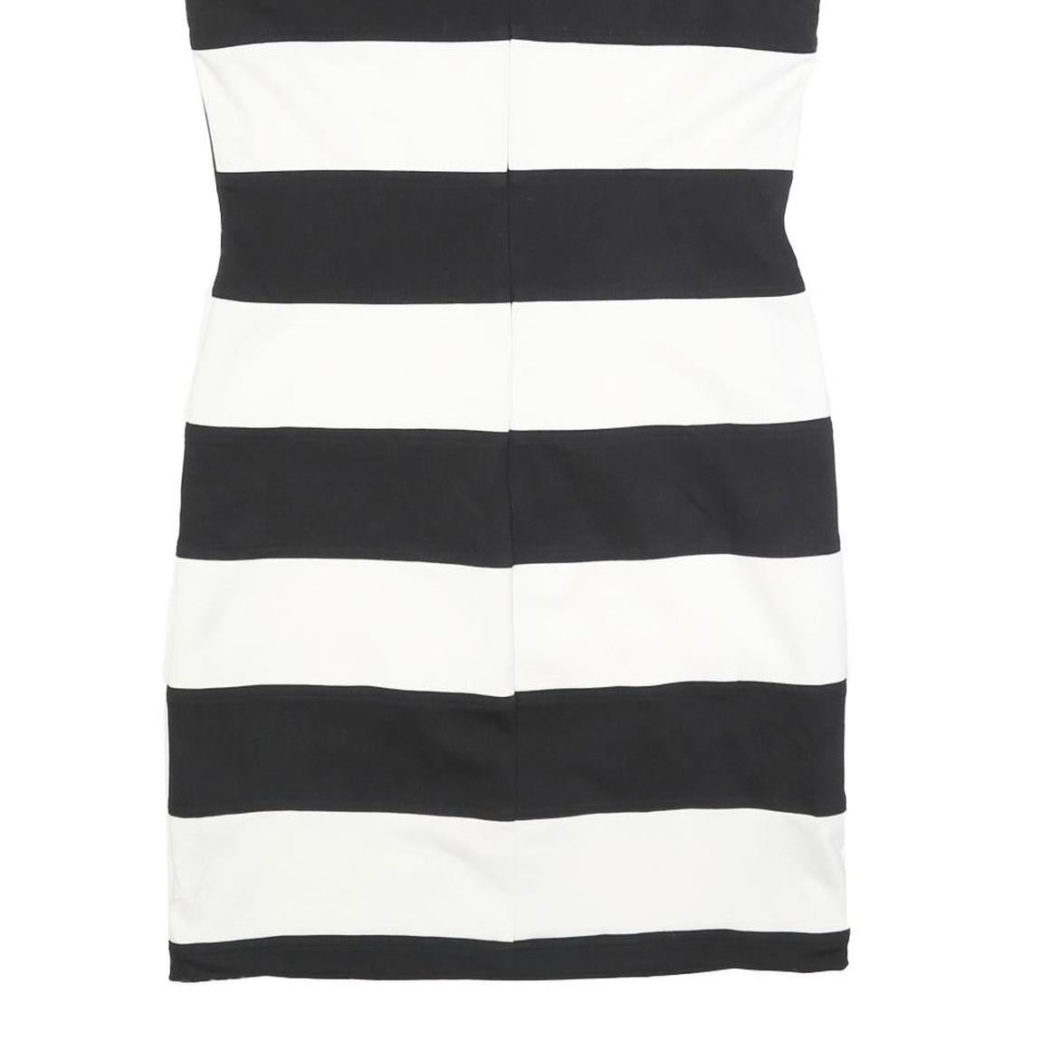 CALVIN KLEIN Womens Black & White Strip Pattern Sleeveless Cotton Blend Dress S