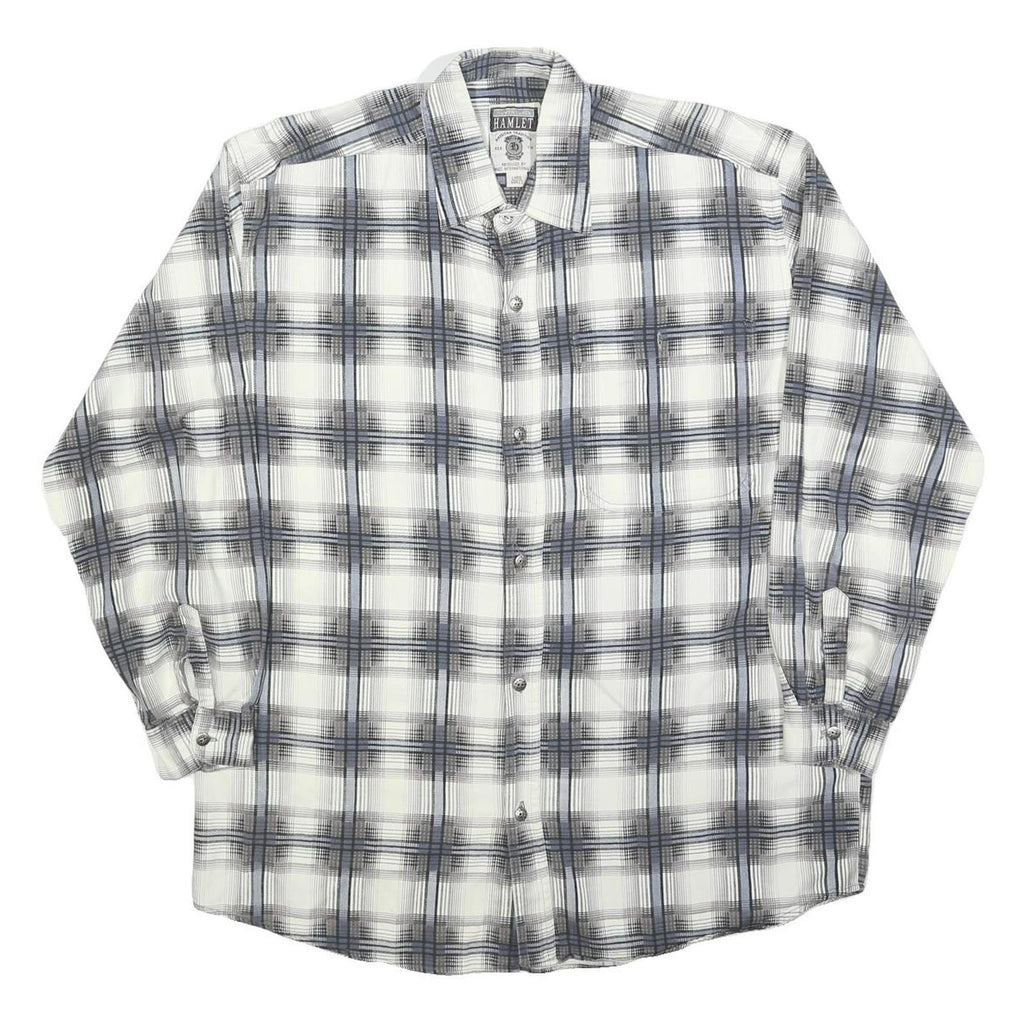HAMLET Mens White & Grey Check Shirt L Cotton Blend Long Sleeve Button Closure