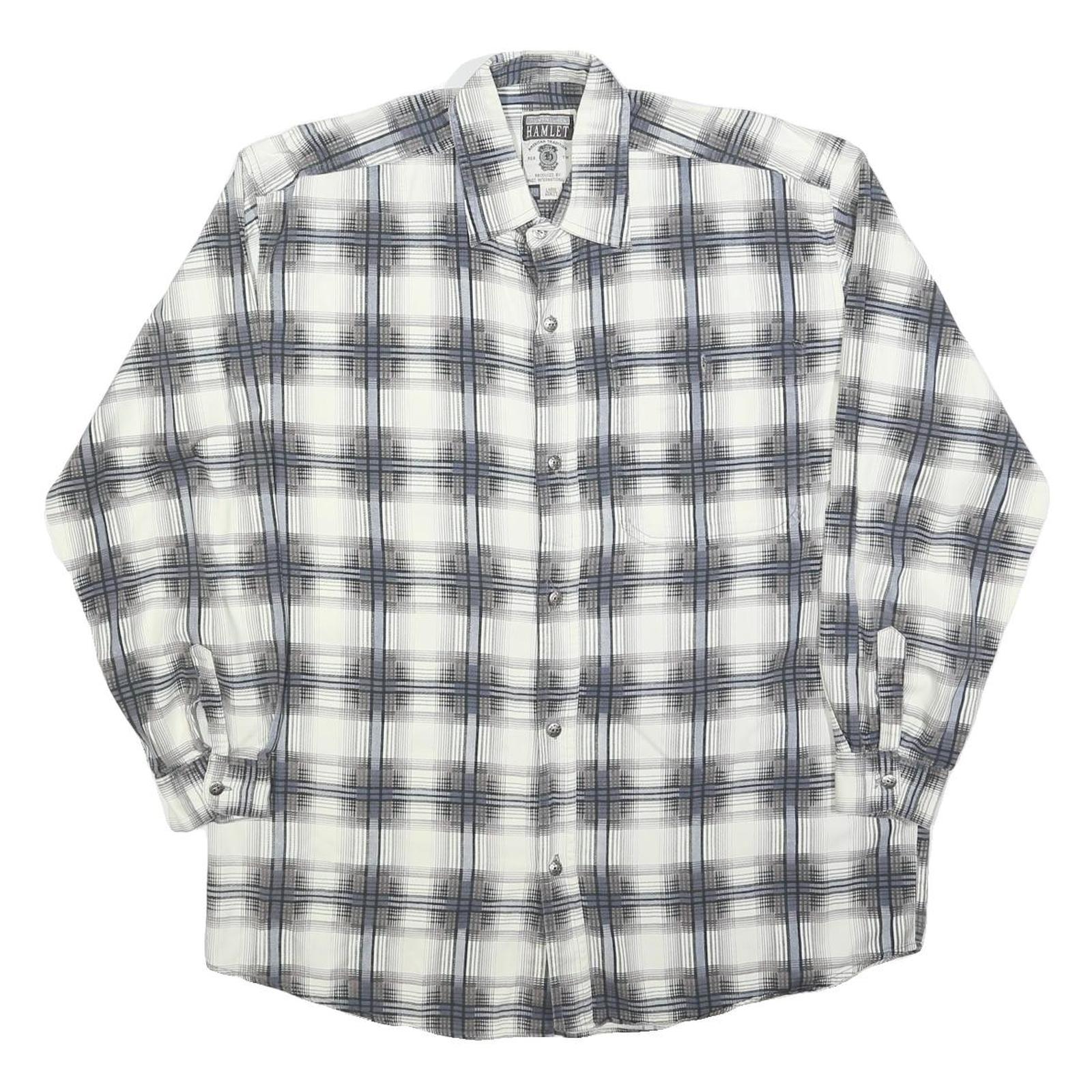 HAMLET Mens White & Grey Check Shirt L Cotton Blend Long Sleeve Button Closure
