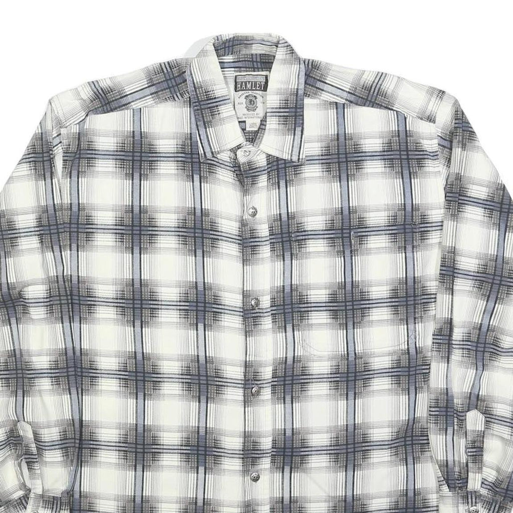 HAMLET Mens White & Grey Check Shirt L Cotton Blend Long Sleeve Button Closure