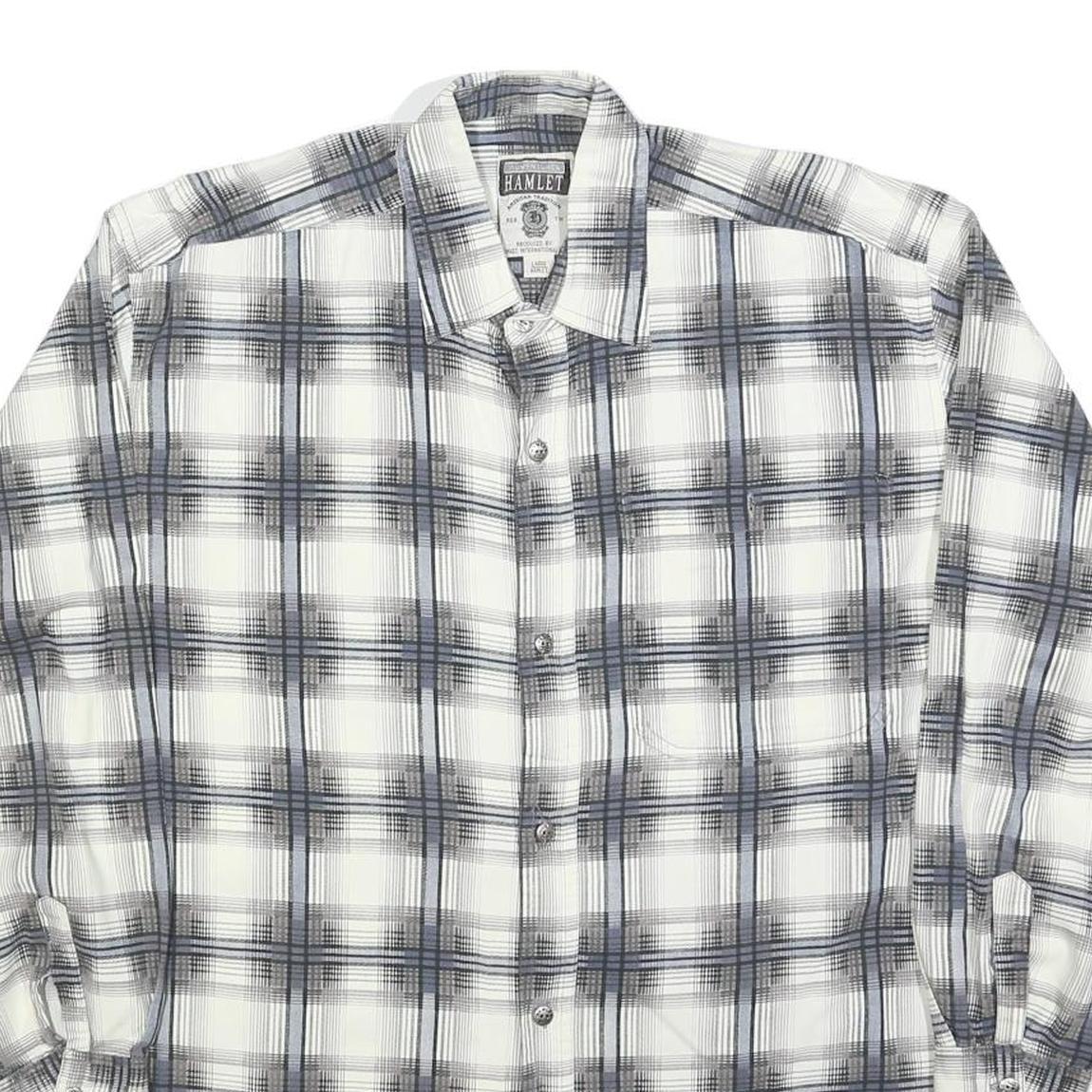 HAMLET Mens White & Grey Check Shirt L Cotton Blend Long Sleeve Button Closure