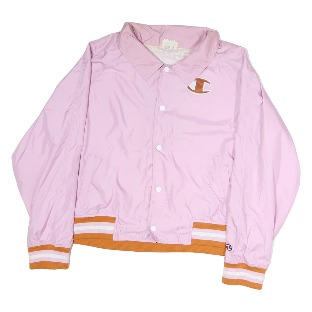 CHAMPION Womens Pink & Orange Coach Jacket 2XL Nylon Button Logo Sportswear