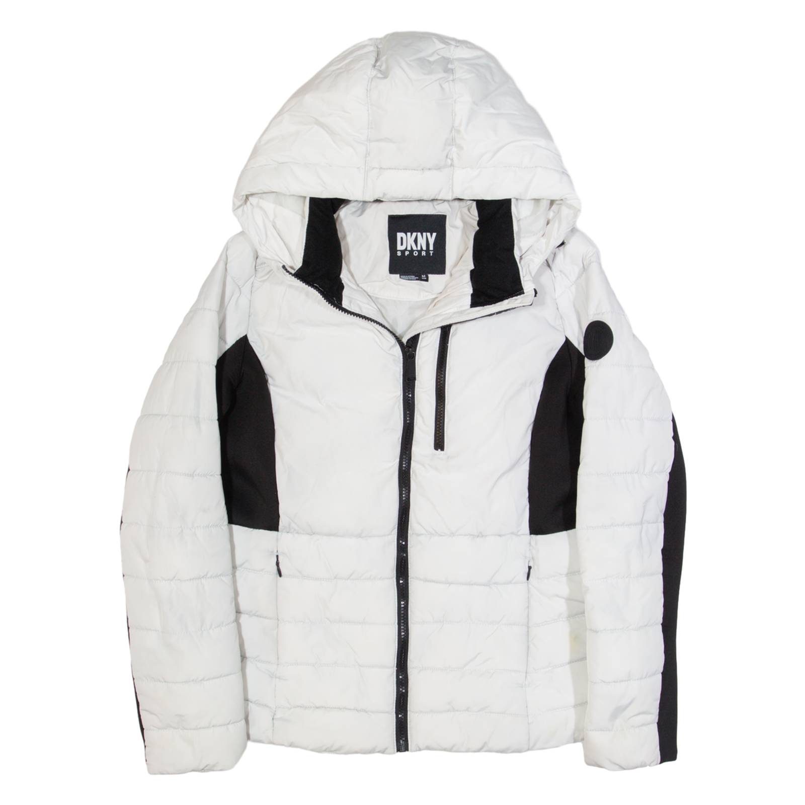 DKNY Womens Puffer Coat White Hooded S