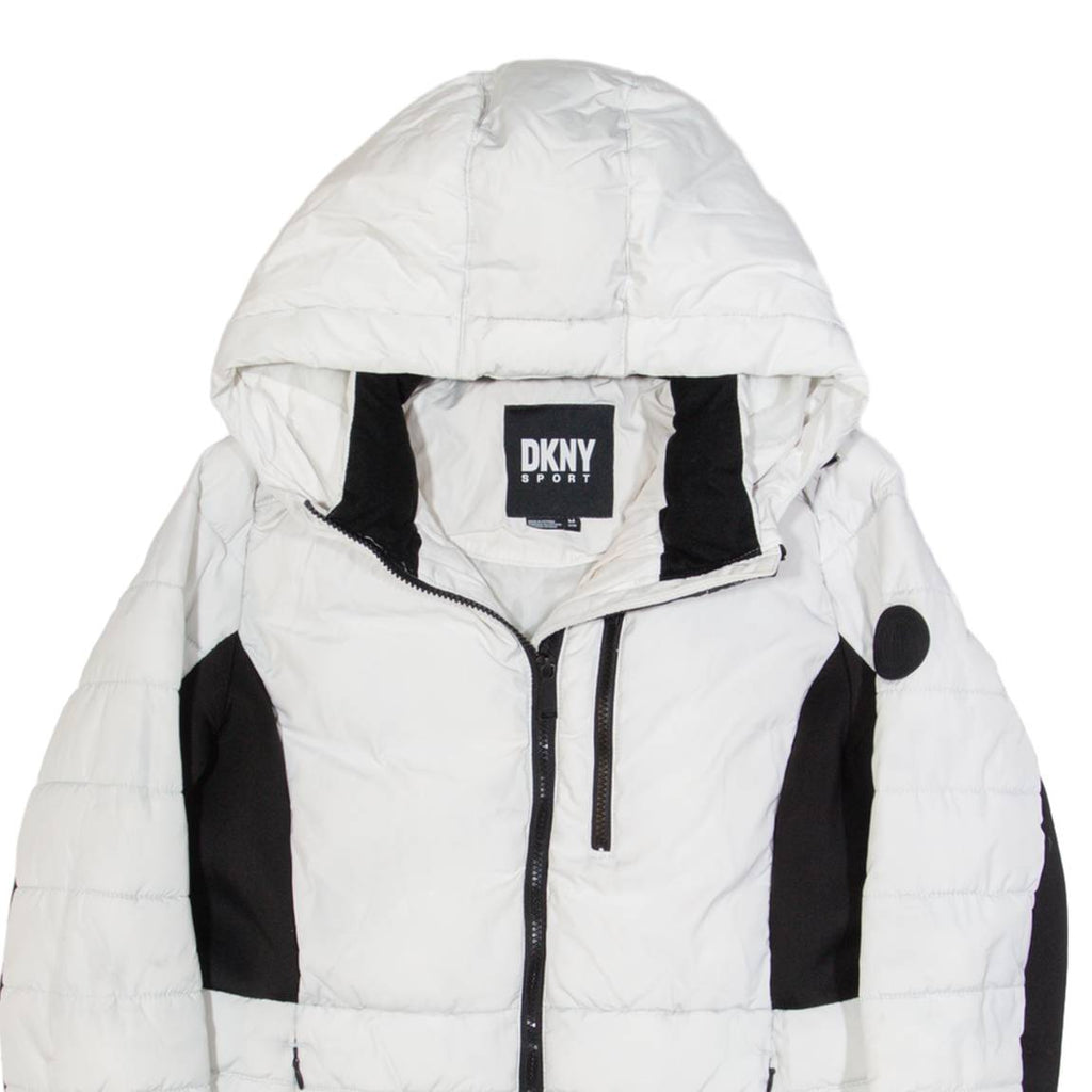 DKNY Womens Puffer Coat White Hooded S