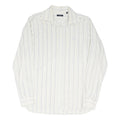 BURBERRY Mens White & Grey Striped Cotton Blend Shirt M Classic Fit Long Sleeve